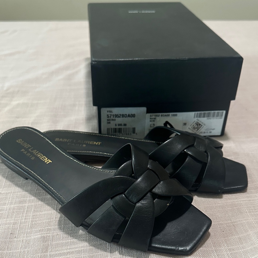 Saint Laurent Tribute Black Leather Sandals